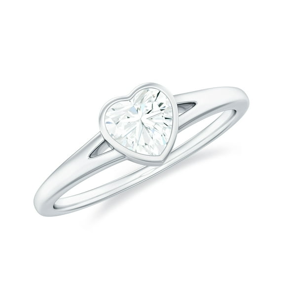 Rosec Jewels Moissanite Heart Promise Ring for Women - 1/2 Carat - Bezel Set Ring - D-VS1 Quality Certified, 925 Sterling Silver, US 4.00