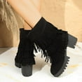 thumbnail image 2 of QQAMB Women's Fringe Mid-Calf Boots,Black Suede,Chunky Platform Heel, 2 of 8