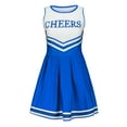 thumbnail image 7 of Goindgs Kids Girls Cheer Leader Uniform Halloween Fancy Dress Up Crop Sleeveless Top with Pleated Skirt Cheers Set Dancewear Outfit for Girls Z3-Blue 7-8 T, 7 of 7