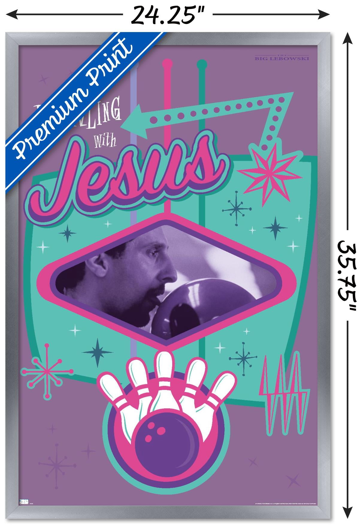 The Big Lebowski - Bowling with Jesus Wall Poster, 22.375" x 34", Framed
