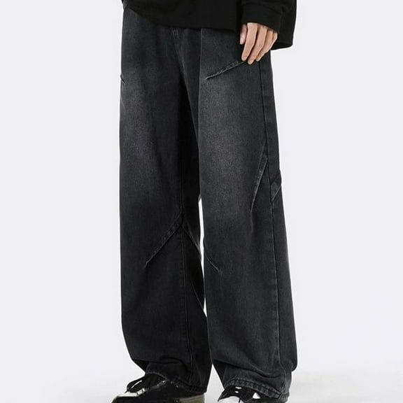 Zylanna Men's Casual Relax Fit Jeans, Straight Leg Elastic Waist Comfort Fashion Denim Pants for Men Black Size L