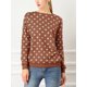 thumbnail image 2 of Jersey de punto Allegra K de Lunares de Manga Larga con cuello redondo Elástico de Invierno otoño para Mujer Rojo ladrillo S, 2 of 6