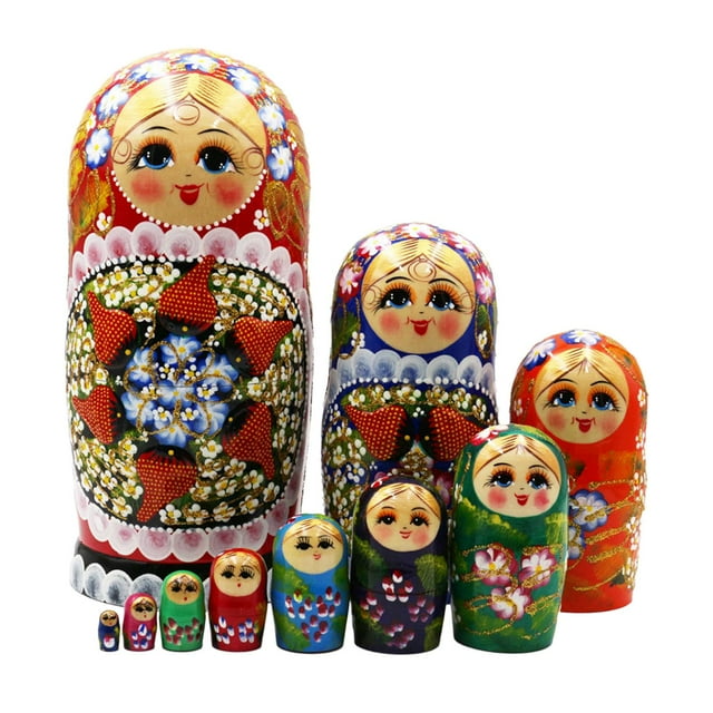 10 muñecas Matryoshka de madera, pintadas a mano, coleccionables, muñecas rusas tradicionales, juego de muñecas apilables