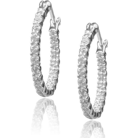 Brinley Co. Women's 1 Carat T.W. Diamond Sterling Silver Hoop Earrings, Silver