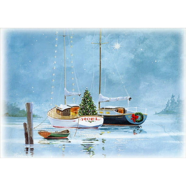 Red Farm Studios Noel Sailboats At Twilight Box Of 18 Nautical Christmas Cards Walmart Com Walmart Com