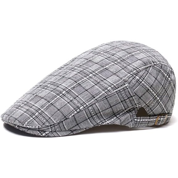 LinYooLi Beret Caps for Men, Elastic Driving Hat, Vintage Plaid Ivy Hats Cotton Blend