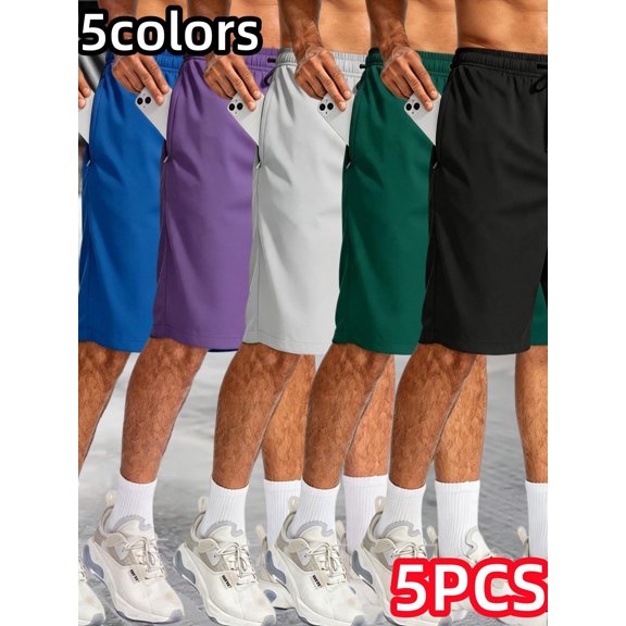 Men's 5-Pack Athletic Pants, Elastic Waist Lounge with Pockets, Loose Fit Gym Joggers for Daily Wear