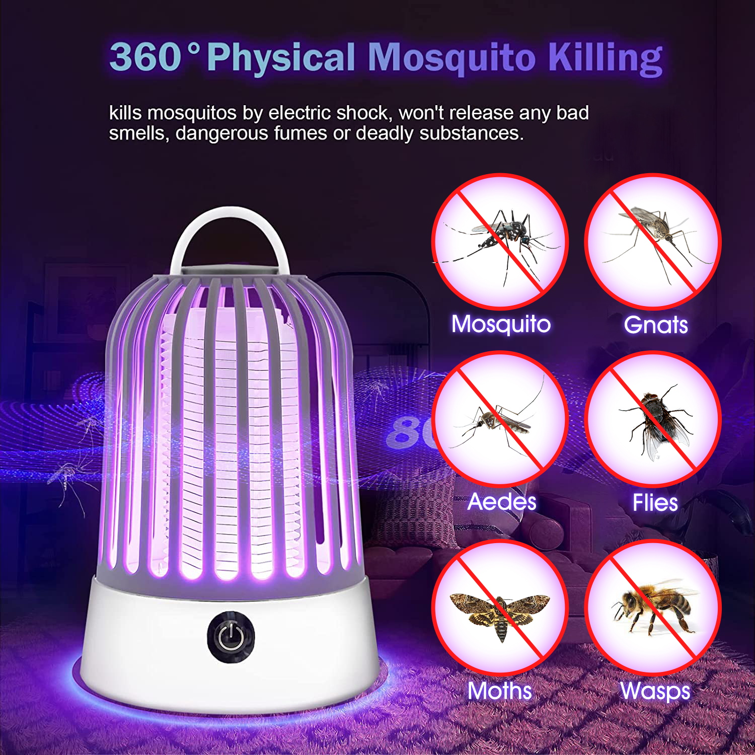 Bug Zapper Outdoor, Bincy Mosquito Zapper for Outdoor and Indoor, Cordless Electric Mosquito Repellent Insect Killer for Home,Kitchen, Patio