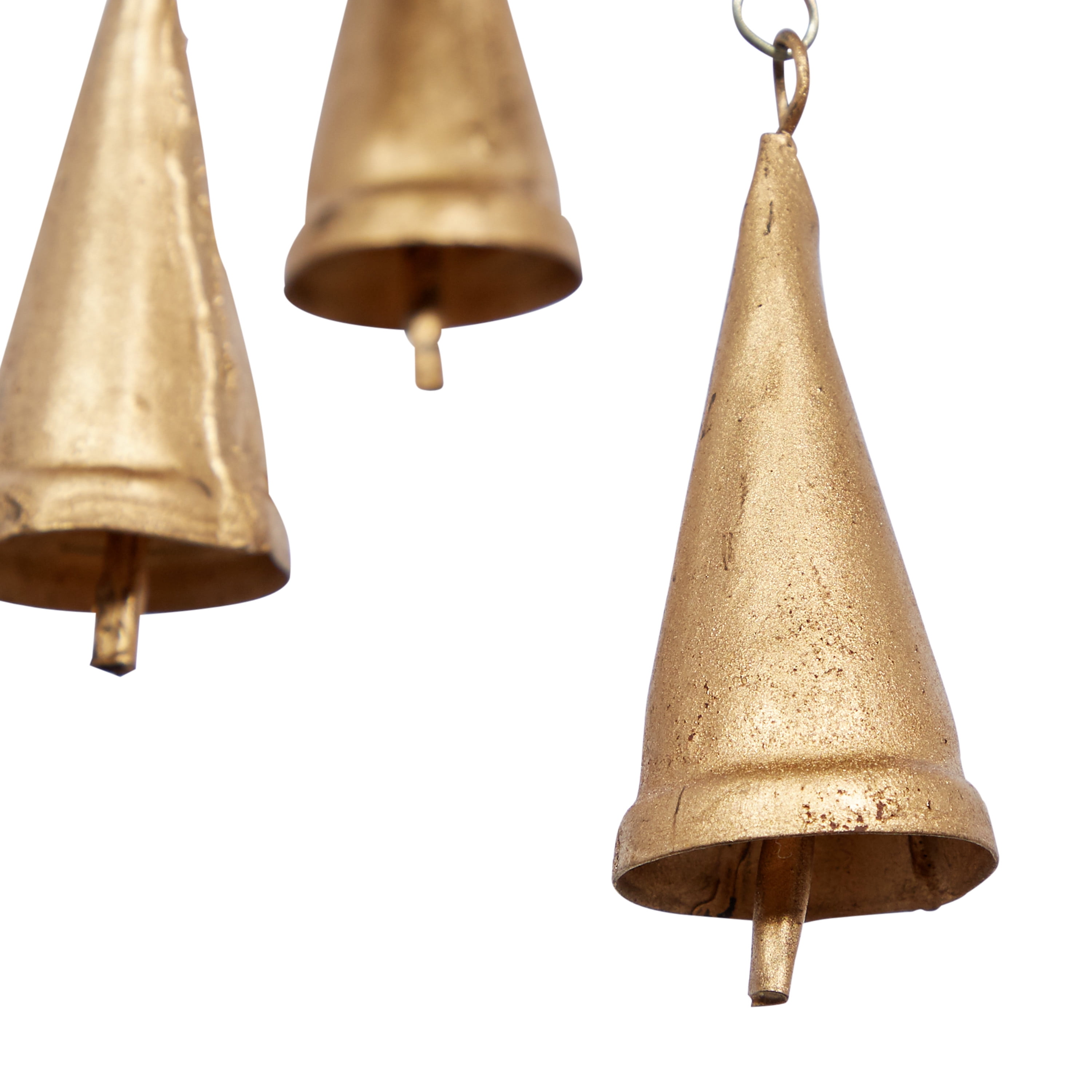 DecMode 35" Gold Metal Indoor Outdoor Arabesque Geometric Windchime with Glass Beads and Cone Bells