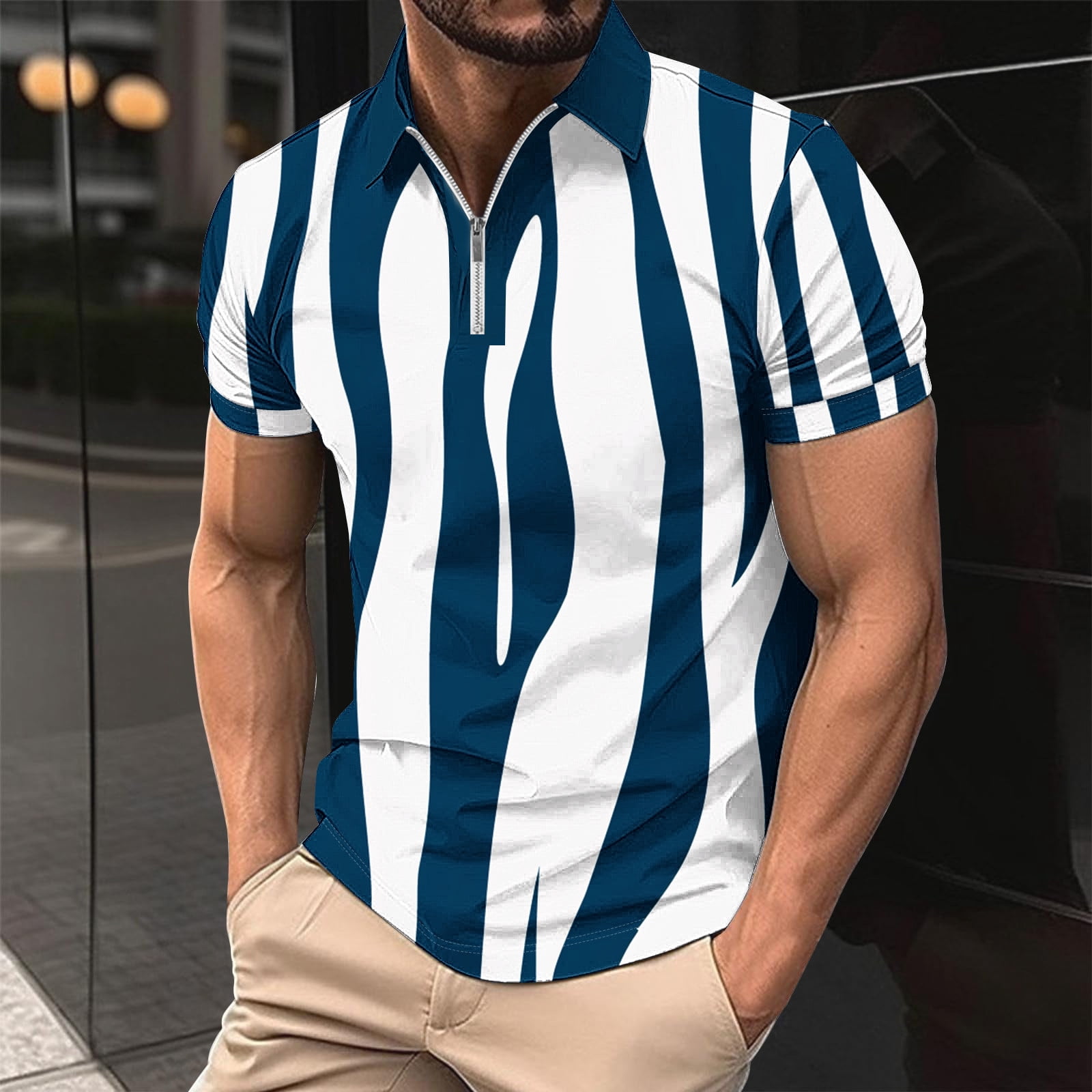 lcziwo Mens Polo Shirts Short Sleeve Zip Front,Mens Polo