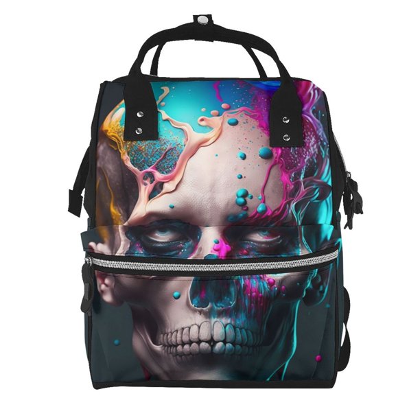 Easygdp Modern Abstract Colorful Skull B para Bolsa de Bebé de Gran Capacidad con Múltiples Bolsillos, Bolsa de Pañales para Padres, Bolsa de Viaje Organizada y Elegante