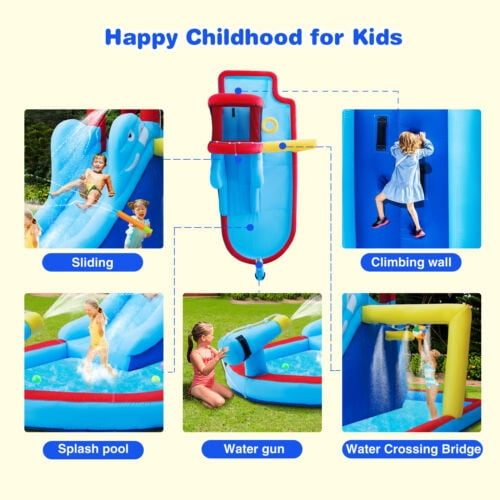 JOYLDIAS Kids Inflatable Bounce House Water Slide Backyard Toys with Splash Pool,Climbing Wall,Air Blower,Water Guns