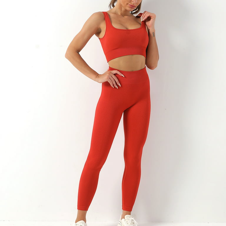 Lu's Chic Women's 2 Piece Workout Set Outfits Crop Tank Top High Waisted  Yoga Leggings Activewear Athletic Workout Sporty 2Pcs Sexy Lounge Sets Red  Medium 