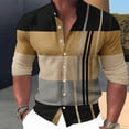 thumbnail image 2 of Camisa de verano para hombre con estampado de rayas, cuello alto, ropa de calle para exteriores, manga larga, estampada, diseño de botones de moda urbana, 2 of 4