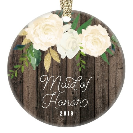 Maid of Honor Christmas Ornament 2019, Will You Be My Maid of Honor? Gift from Bride, Proposal Ask Wedding Party, Ceramic Bridal Present 3