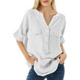 thumbnail image 7 of Breezora Stand Collar Mid Sleeve Button Front Shirt Women's Loose Fit Casual Cotton Tops XXXL Size White, 7 of 7