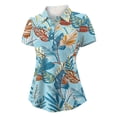thumbnail image 3 of Trendfront Womens Athletic Polo Shirts Short Sleeves Button Up Henley Tropical Palm Leaves Patterned Top Vintage Country Club Golfers Activewear Shirt, 3 of 3