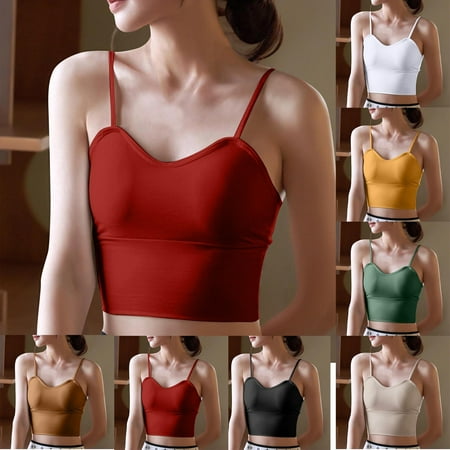 DDAPJ pyju Cotton Cropped Tops for Women Built in Bra Push Up Bottom Bralettes Cami Tops Spaghetti Straps Crop Tank Top Flash Sales Green M