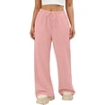 thumbnail image 2 of Costeam Womens Solid Drawstring Elastic High Waist Wide Leg Sweatpants Dual Side Hand Pockets Soft Knit Loose Fit Casual Everyday Athletic Long Trousers, 2 of 8