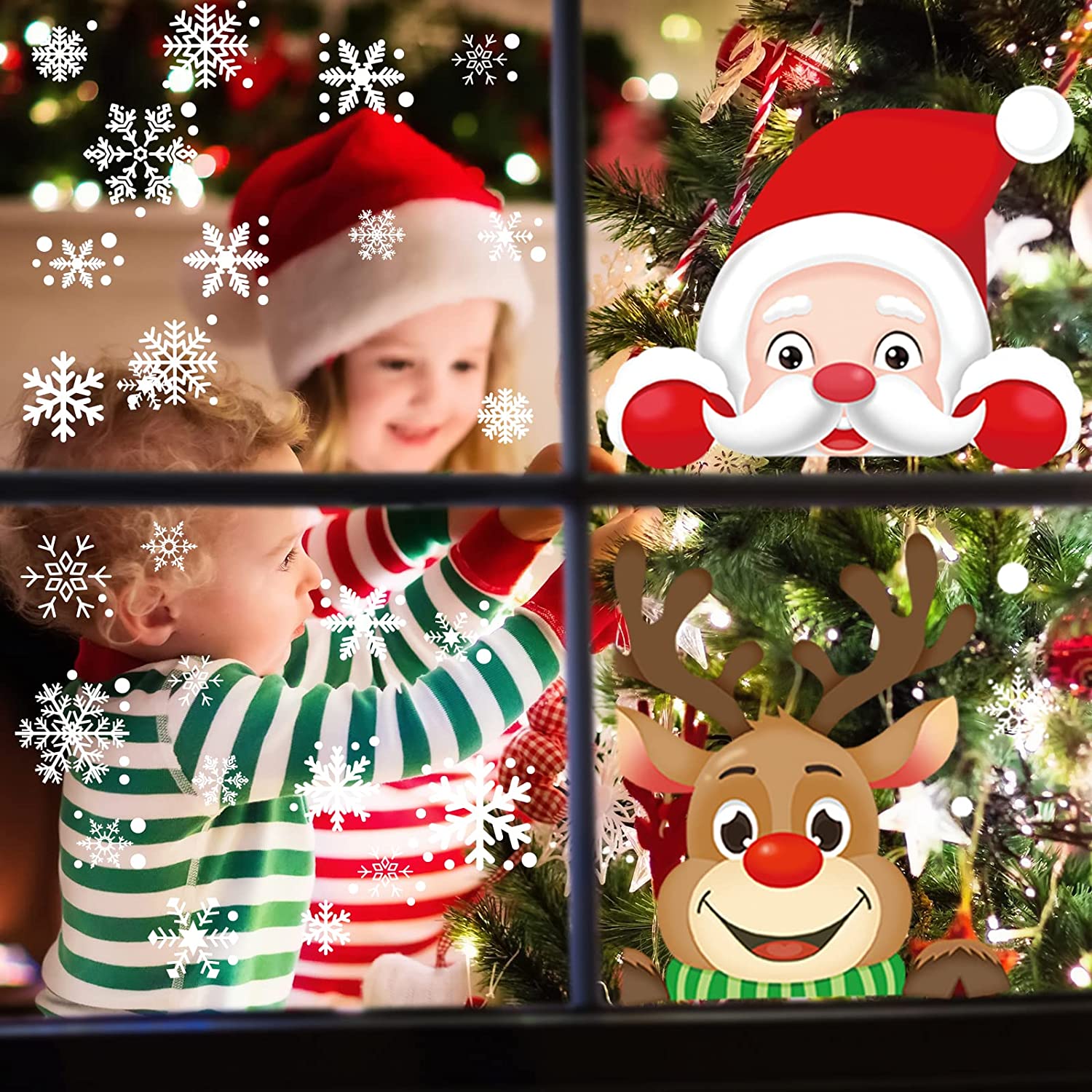 Christmas White Snowflakes Window Clings Decal Stickers Ornaments for Winter Frozen New Year Wonderland Decorations Party Supplies(155PCS+, 8 Sheets)