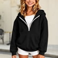 thumbnail image 2 of felwors Girls Sweatshirt Half Zipper Long Sleeve Pullover Quarter Zip Hoodie for Teen Girls 2026 Fall Fashion Preppy Clothes (Black,9-10 Years), 2 of 4