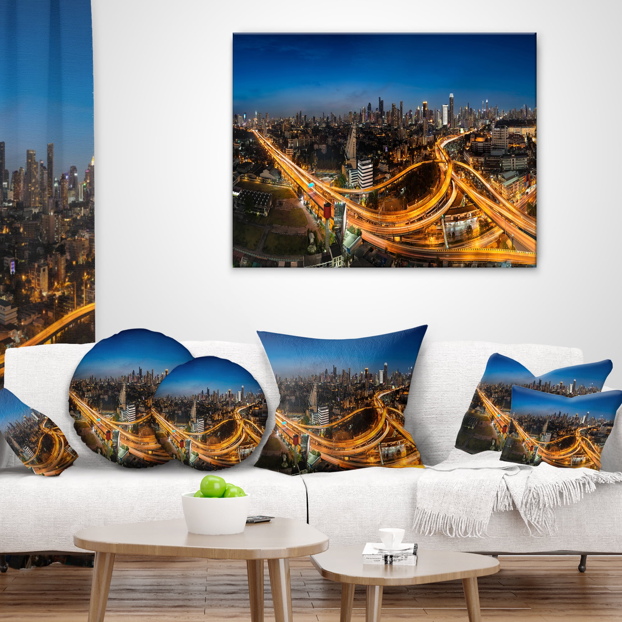 Designart Highway and Main Traffic Bangkok - Cityscape Throw Pillow - 16x16