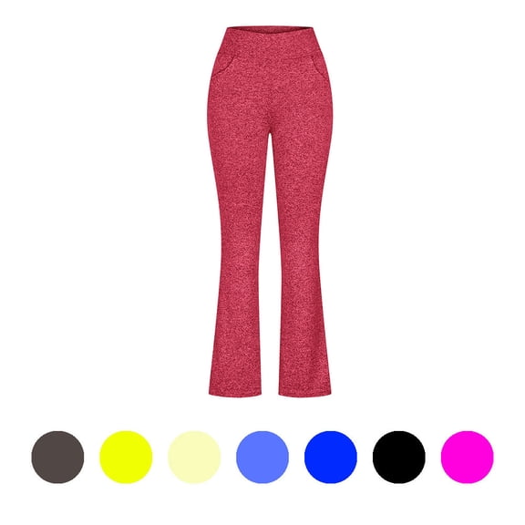 Yotami Women's Yoga Pants Plus Size High Waisted Flare Leggings with Pocket Tummy Control Workout Pant Red