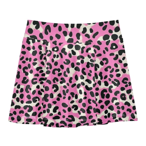 Girls' Skorts Elastic Waist Skorts with Inner Shorts Athletic Workout Shorts Skirts Pink and Black Leopard Small