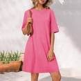 thumbnail image 2 of biudgviw Robe T-Shirt pour Femmes Printemps Été Manches Mi-Longues Col Rond Longueur Genou Tunique Robe Midi Ample, 2 of 7