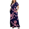 thumbnail image 4 of Aiyino Women Plus Size V Neck Short Sleeve Casual Evening Dress, Comfortable Elegant Party Maxi Dress，Flora Pink 5XL, 4 of 7