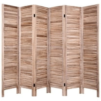 Wooden Room Divider Classic Venetian 6 Panel Wood Slat 67"H Light Brown