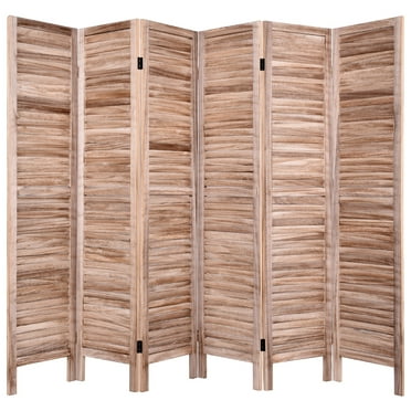 Wooden Room Divider Classic Venetian 6 Panel Wood Slat 67"H Light Brown