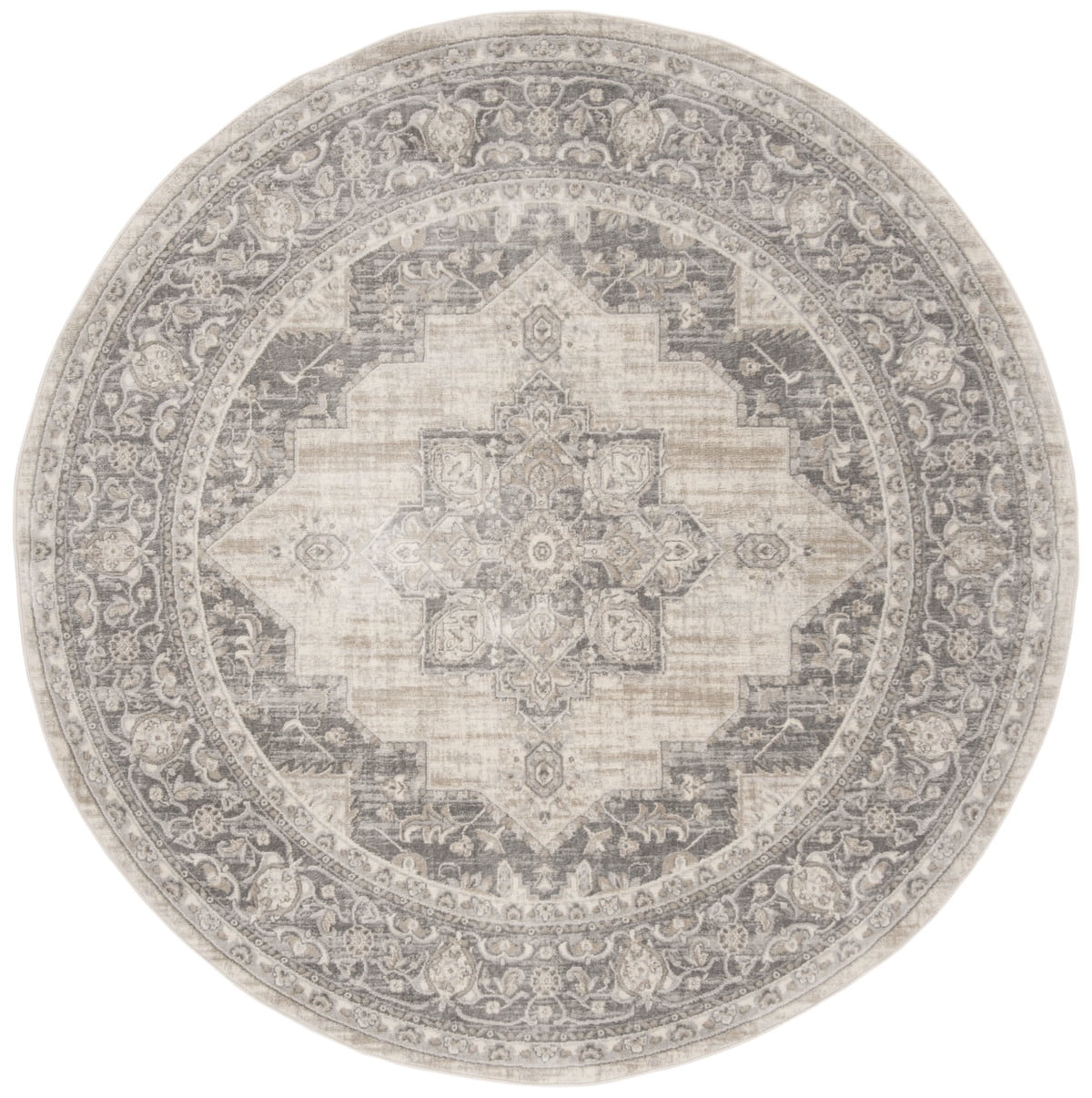 SAFAVIEH Brentwood Jameson Floral Bordered Area Rug, 3' x 3' Round, Cream/Grey