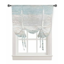 Blue Beige Farmhouse Tie Up Curtains for Kitchen Bathroom Bedroom Windows 63 Inch Length, Vintage Wooden Striped Balloon Drape Curtains Shade Rod Pocket Drapery Curtain Panel, 52"x63"