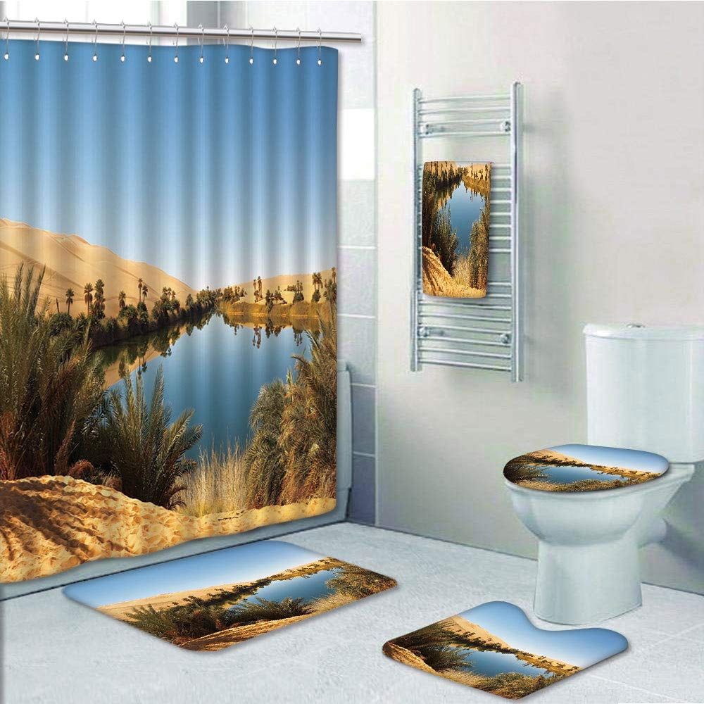 Shower Curtain Desert Tree Non Slip Toilet Polyester Cover Mat Set Bathroom