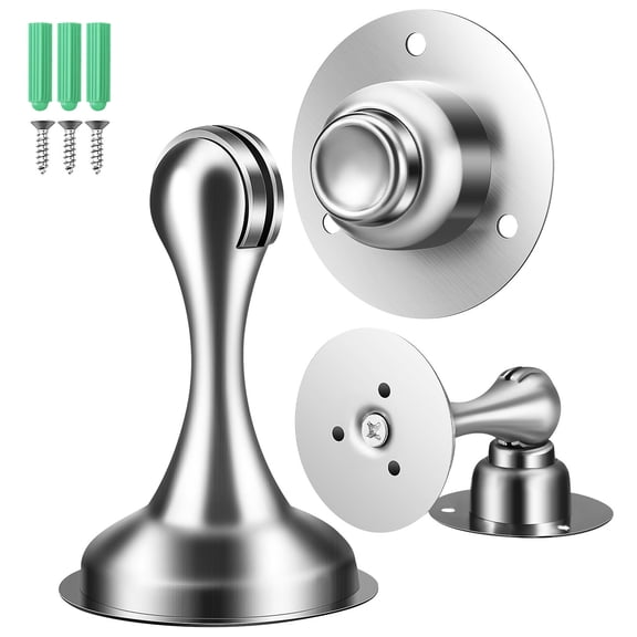 LOLIPPYY Magnetic Door Stop 2 Pack, Stainless Steel Wall Door Holders to Keep Doors Open, No Drilling Required with Adhesive Tape