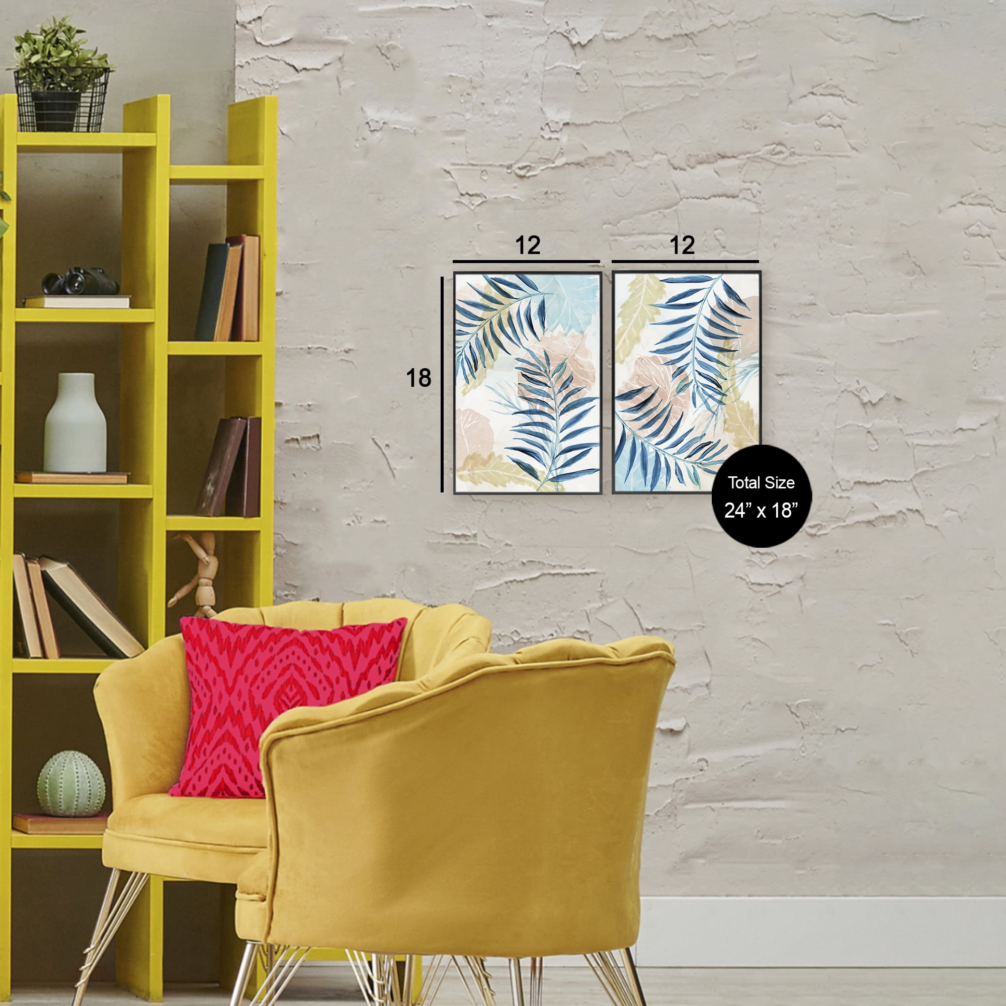 Stupell Industries Pastel & Blue Palm Fronds 2 Piece Black Framed Giclee Art Set, design by Nan