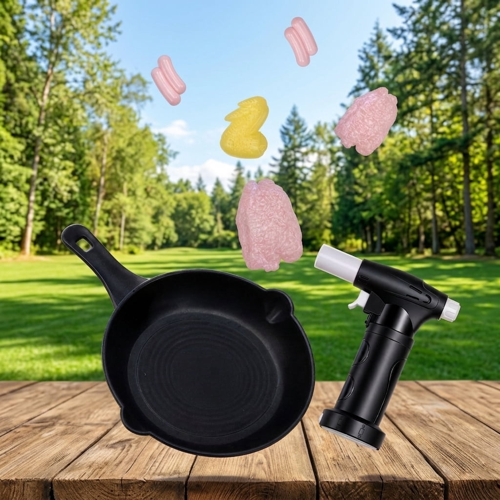 Fenbeli Kids BBQ Grill Toy with Spray Mist, Lights, Sounds and Color-Changing Play Food, Rolling Pretend Kitchen Set