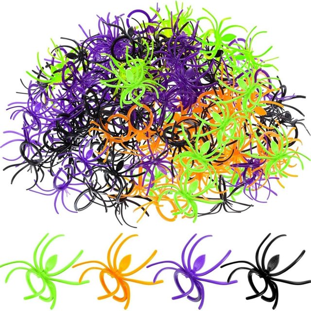 CHUANK 100 Pieces Spider Rings Plastic Cupcake Topper Halloween Party Favors (Multicolor)