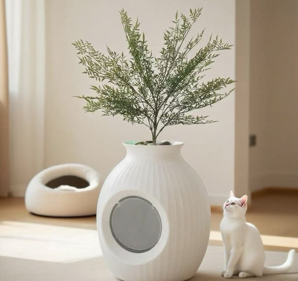 Cat Litter Box Odorless Hidden Litter Box with Artificial Plants Plant Litter Box, Minimalist Style for Indoor, Cats