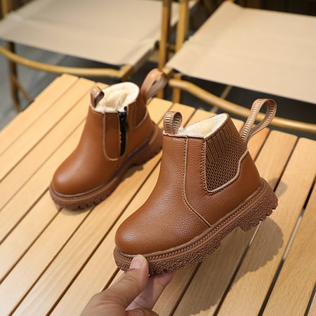 

Children s Trend Soft Bottom Thickened Warm Casual Leather Zipper Ankle Boots Autumn And Winter