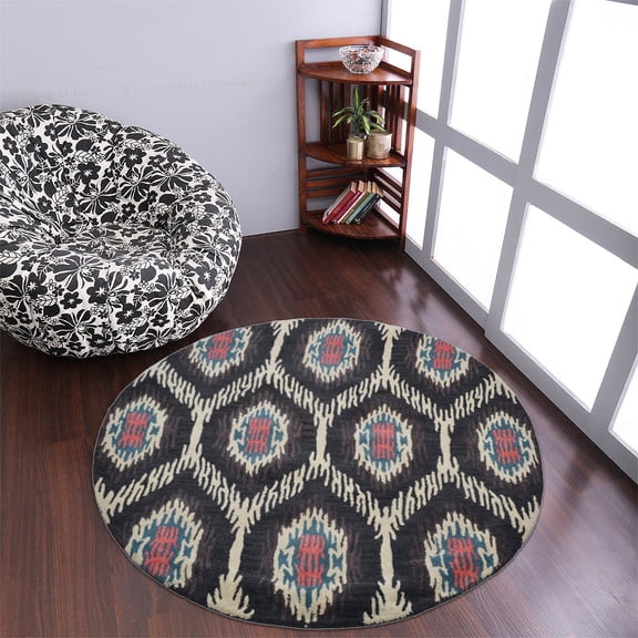 Rugsotic Carpets Hand Tufted Wool Eco-Friendly 8'x8' Area Rugs Round Brown Beige Geometric Modern High Pile Thick Handmade Anti Skid Indoor Rug for Living Room, Bedroom K00650