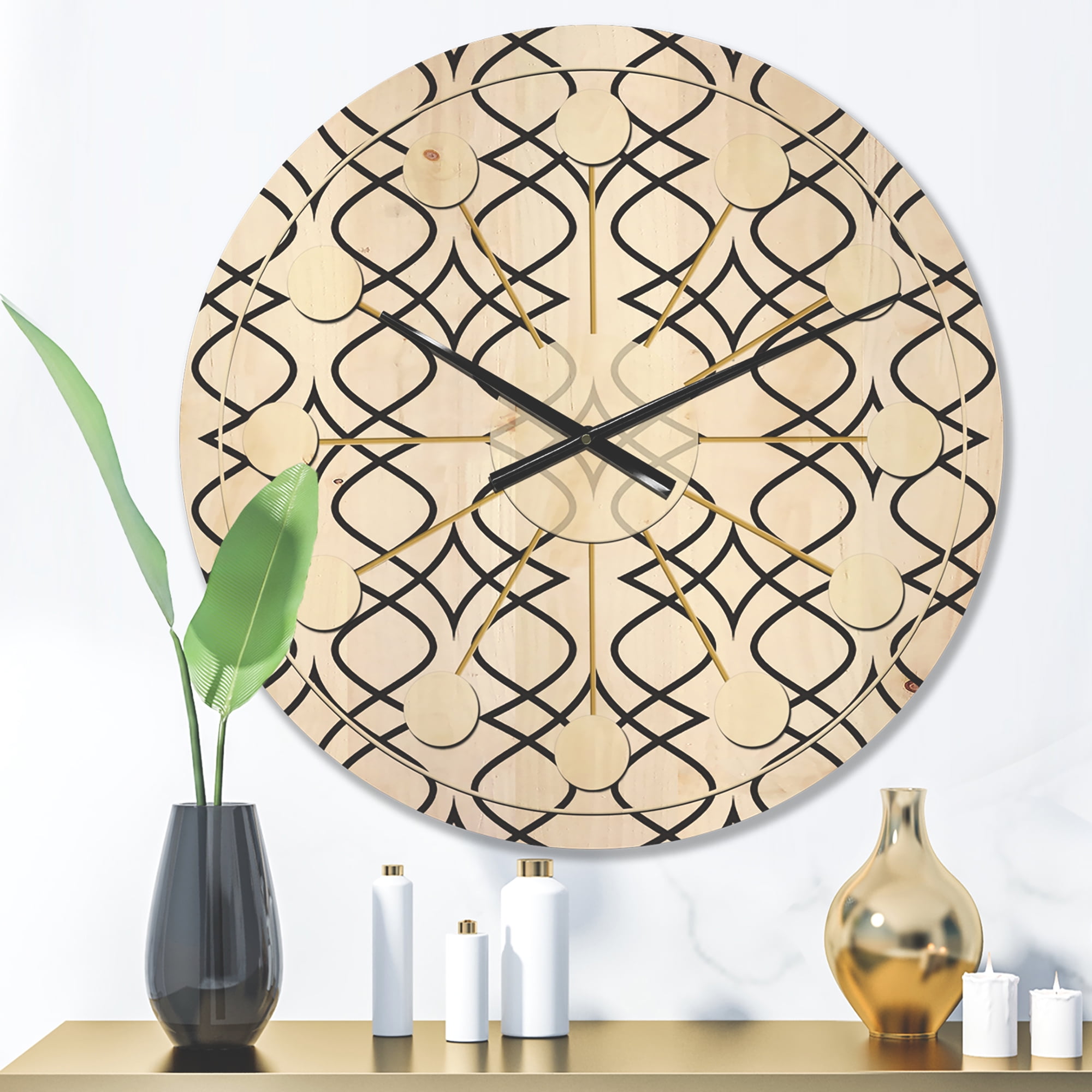 Designart 'Abstract Retro Pattern Design XIV' Mid-Century Modern Wood Wall Clock