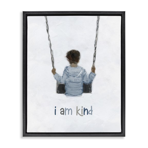 Stupell Industries Eclectic I am Kind Motivational Child Playing on Swing Black Floating Frame Canvas Art, 17 x 21, by Sally Swatland