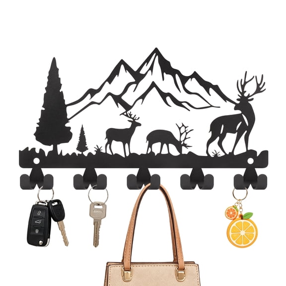 Key Holder for Wall Decorative, Wall Mounted Metal Key Organizer with 10 Hooks, Key Hooks for Hallway Entryway Office Kitchen(Deer)
