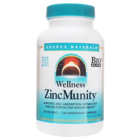 Source Naturals Wellness ZincMunity Supports Zinc Absorption, Metabolism, and Utilization for Immune Health* 50mg 120 Vegetarian Capsules