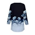 thumbnail image 4 of Blue Young Adult Tops 3/4 Length Sleeve Womens Tops 2025 Spring Neck Casual Print Tunic T Shirts Three Quarter Length Womens Tops Plus Size Tops for Women, 4 of 5