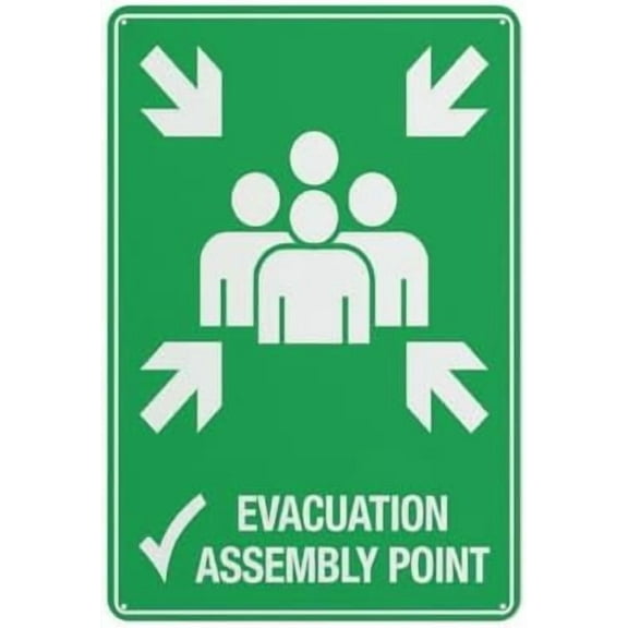 Evacuation Assembly Point Sign 8 X 12 Inches Rust Free Aluminum - Uv Protected,Weatherproof And Fade Resistant