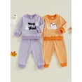 thumbnail image 3 of Loicainy Baby Toddler Girl 2Pcs Halloween Outfits 6 12 18 24 Months 2T 3T Long Sleeve Stripes Print T-Shirt + Pants Set Clothes, 3 of 9