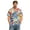 Blue, variant on Retro Geometric & Aztec Print Short Sleeve Button Down Shirt for Men, Vintage Cuban Collar Casual Top - Breathable Cotton Linen Blend Summer Beach Vacation Tee with Chest Pocket Black XXL
